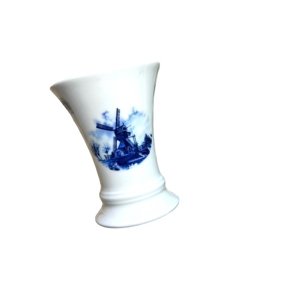 Dutch Windmill Handcrafted in Holland Vintage 80’s Small Floral Vase Blue White - Picture 3 of 9